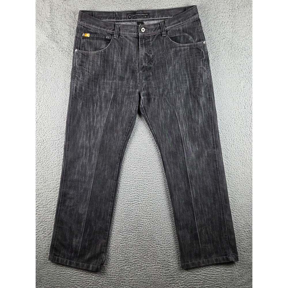 South Pole Jeans Mens 38x30 Black Yellow Tab Skater Hip Hop‎ Y2K Baggy Denim